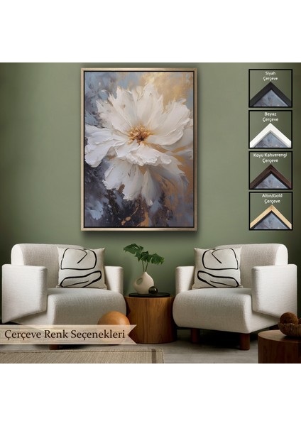 Çerçeveli Dekoratif Kanvas Tablo, Beyaz Çiçek TABLOSU-7597