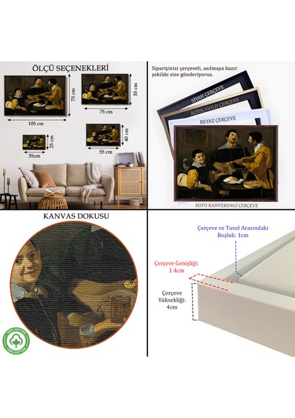 Çerçeveli Dekoratif Kanvas Tablo, Diego Velazquez - Üç Müzisyen Tablo - Three MUSICIANS-7147 indirimleri