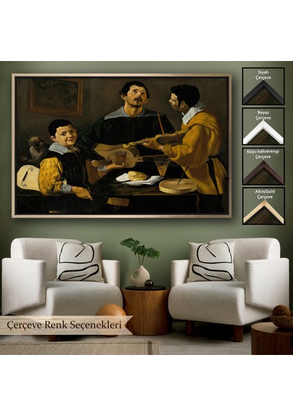 Çerçeveli Dekoratif Kanvas Tablo, Diego Velazquez - Üç Müzisyen Tablo - Three MUSICIANS-7147