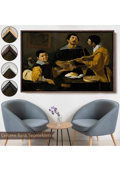 Çerçeveli Dekoratif Kanvas Tablo, Diego Velazquez - Üç Müzisyen Tablo - Three MUSICIANS-7147
