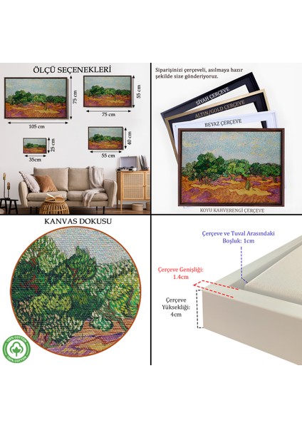 Çerçeveli Dekoratif Kanvas Tablo, Vincent Willem Van Gogh - Zeytin Ağaçları - Olive TREES-7155 indirimleri