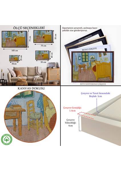 Çerçeveli Dekoratif Kanvas Tablo, Vincent Van Gogh - Arlesda Yatak Odası - Bedroom In ARLES-7179 indirimleri