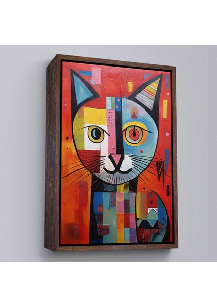 Çerçeveli Dekoratif Kanvas Tablo, Pablo Picasso Tarzı - Soyut Renkli Kedi TABLO-7372