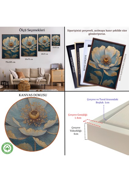 Çerçeveli Dekoratif Kanvas Tablo, Dekoratif Çiçek TABLOSU-7626 indirimleri