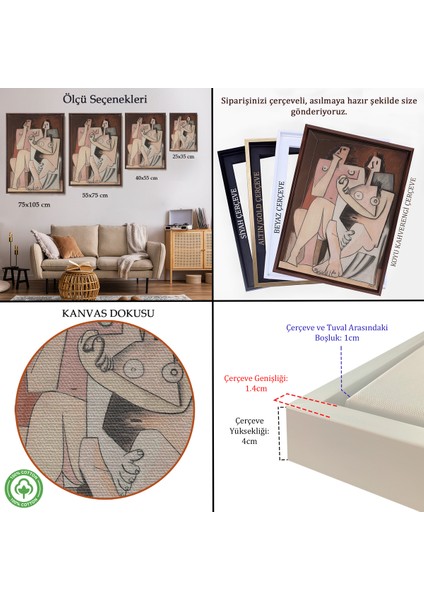 Çerçeveli Dekoratif Kanvas Tablo, Pablo Picasso - Adam ve Kadın Soyut Tablosu - Homme Et FEMME-7329 indirimleri