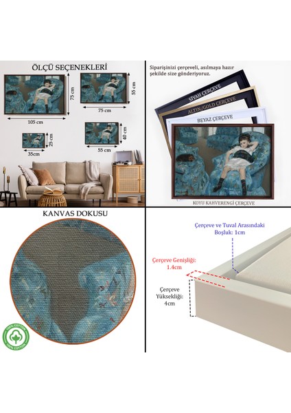 Çerçeveli Kanvas Tablo, Mary Cassatt - Mavi Koltuktaki Küçük Kız-Little Girl In A Blue ARMCHAIR-7098 indirimleri