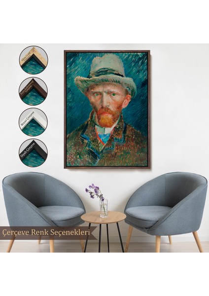 Çerçeveli Dekoratif Kanvas Tablo, Vincent Van Gogh - Hasır Şapkalı Otoportre TABLOSU-7452