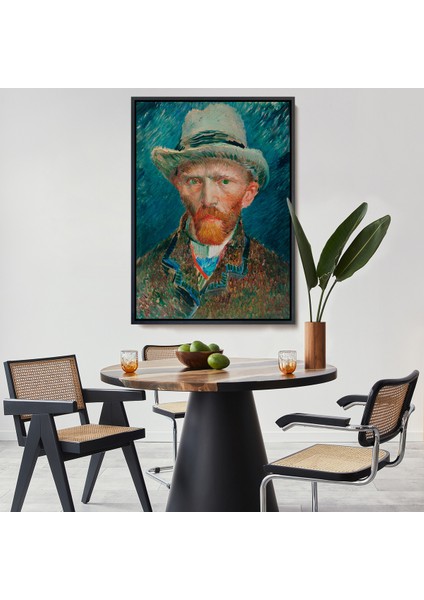 Çerçeveli Dekoratif Kanvas Tablo, Vincent Van Gogh - Hasır Şapkalı Otoportre TABLOSU-7452