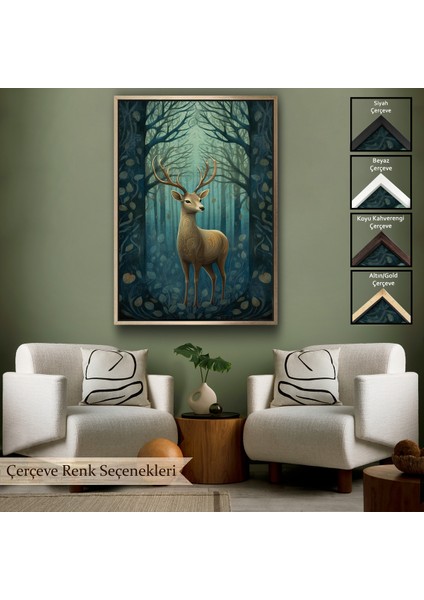 Çerçeveli Dekoratif Kanvas Tablo, Suluboya Geyik TABLOSU-7524