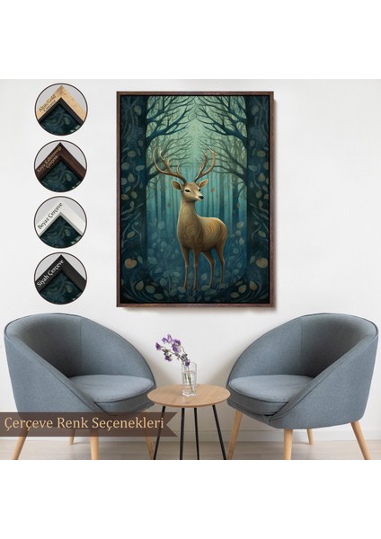Çerçeveli Dekoratif Kanvas Tablo, Suluboya Geyik TABLOSU-7524