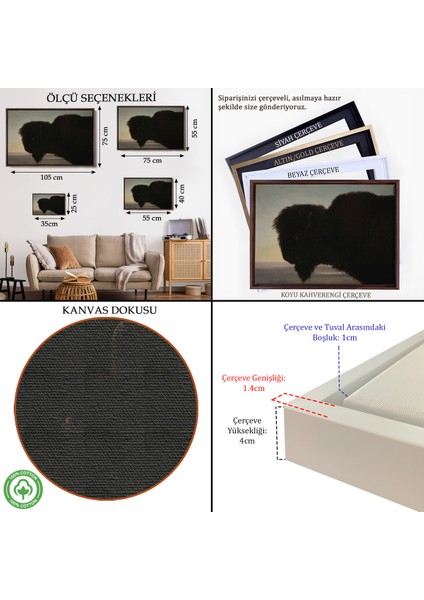 Çerçeveli Dekoratif Kanvas Tablo, Albert Bierstadt - Bufalo Kafası TABLOSU-7254 indirimleri