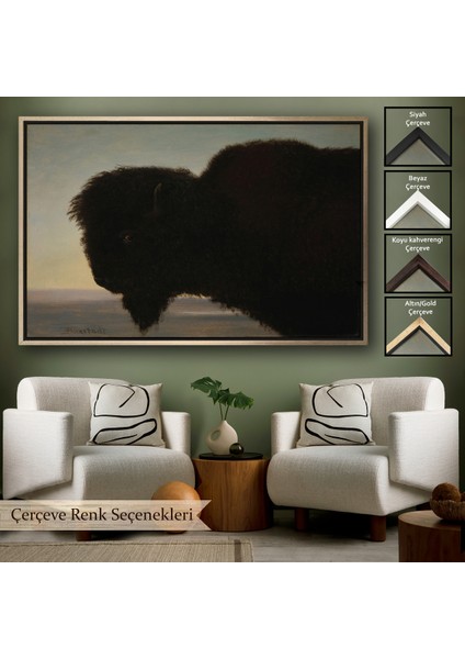 Çerçeveli Dekoratif Kanvas Tablo, Albert Bierstadt - Bufalo Kafası TABLOSU-7254