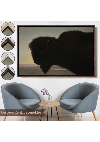 Çerçeveli Dekoratif Kanvas Tablo, Albert Bierstadt - Bufalo Kafası TABLOSU-7254