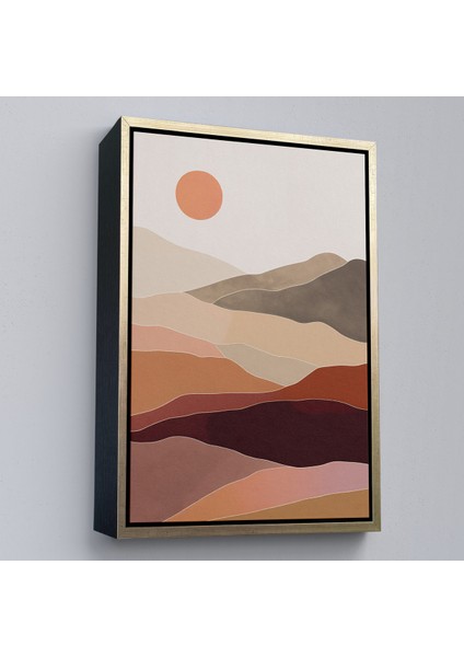 Çerçeveli Dekoratif Kanvas Tablo, Dağların Üstündeki Soyut Güneş Manzarası TABLO-7661