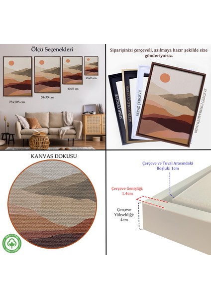 Çerçeveli Dekoratif Kanvas Tablo, Dağların Üstündeki Soyut Güneş Manzarası TABLO-7661 indirimleri