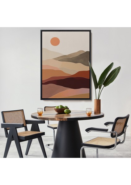 Çerçeveli Dekoratif Kanvas Tablo, Dağların Üstündeki Soyut Güneş Manzarası TABLO-7661