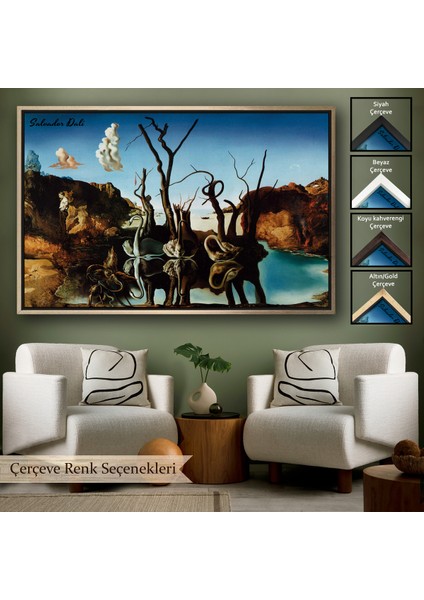 Çerçeveli Tablo, Salvador Dali - Filleri Yansıtan Kuğular Tablo - Swans Reflecting ELEPHANTS-7118