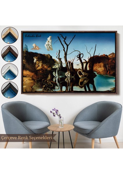 Çerçeveli Tablo, Salvador Dali - Filleri Yansıtan Kuğular Tablo - Swans Reflecting ELEPHANTS-7118