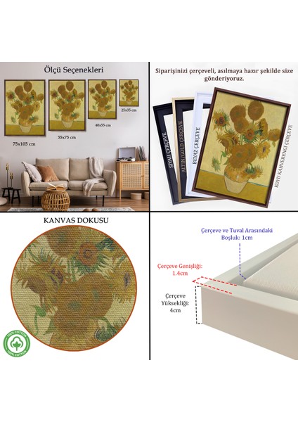 Çerçeveli Dekoratif Kanvas Tablo, Vincent Van Gogh - Ayçiçekleri TABLO-7468 indirimleri