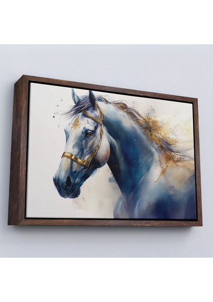 Çerçeveli Dekoratif Kanvas Tablo, Altın Detaylı Beyaz At TABLOSU-7278 fiyatları