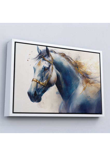 Çerçeveli Dekoratif Kanvas Tablo, Altın Detaylı Beyaz At TABLOSU-7278 fırsatları