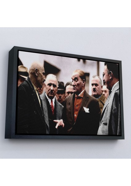 Çerçeveli Dekoratif Kanvas Tablo, Mustafa Kemal Atatürk Yurttaş ile Konuma TABLOSU-7193 modelleri