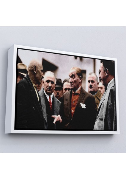 Çerçeveli Dekoratif Kanvas Tablo, Mustafa Kemal Atatürk Yurttaş ile Konuma TABLOSU-7193 fırsatları