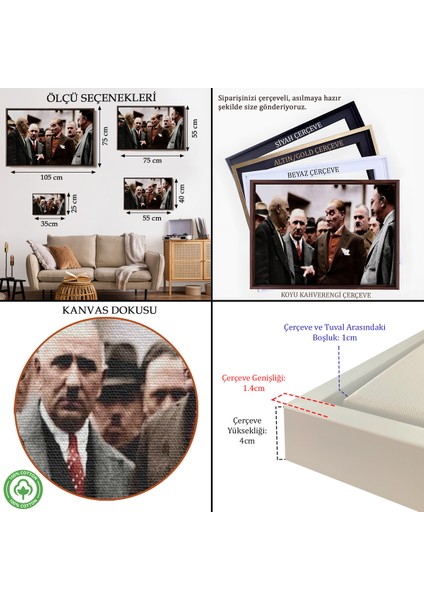 Çerçeveli Dekoratif Kanvas Tablo, Mustafa Kemal Atatürk Yurttaş ile Konuma TABLOSU-7193 indirimleri