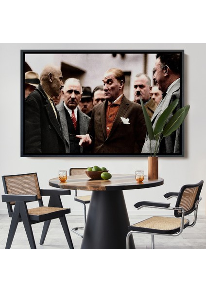 Çerçeveli Dekoratif Kanvas Tablo, Mustafa Kemal Atatürk Yurttaş ile Konuma TABLOSU-7193