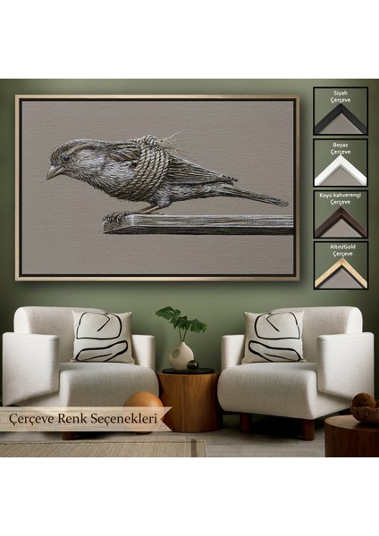 Çerçeveli Dekoratif Kanvas Tablo, Özgürlük Tablosu - Kanatları Bağlı KUŞ-7203