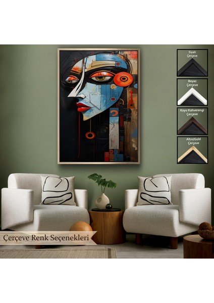 Çerçeveli Dekoratif Kanvas Tablo, Rustik Soyut Kadın TABLOSU-7676