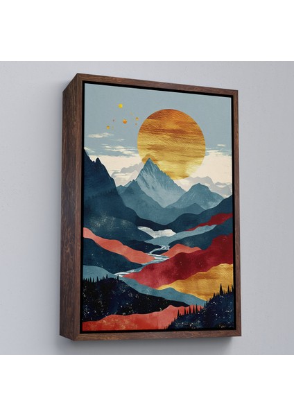 Çerçeveli Dekoratif Kanvas Tablo, Dağların Üstündeki Güneş Manzarası TABLO-7649 modelleri