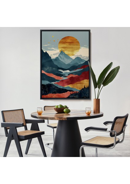 Çerçeveli Dekoratif Kanvas Tablo, Dağların Üstündeki Güneş Manzarası TABLO-7649