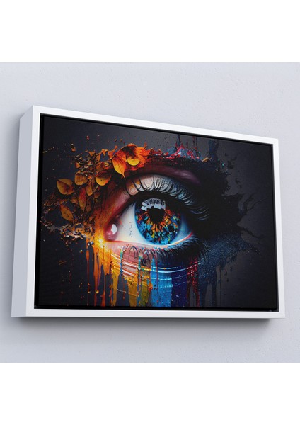 Çerçeveli Dekoratif Kanvas Tablo, Renkli Zarif Kadın Göz TABLOSU-7213