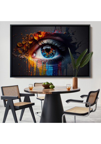 Çerçeveli Dekoratif Kanvas Tablo, Renkli Zarif Kadın Göz TABLOSU-7213