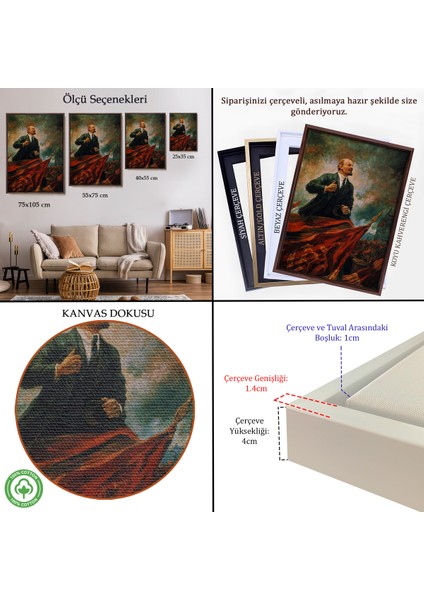 Çerçeveli Dekoratif Kanvas Tablo, Sovyet Lideri Vladimir Lenin TABLO-7677 indirimleri