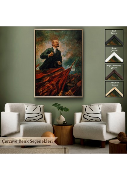 Çerçeveli Dekoratif Kanvas Tablo, Sovyet Lideri Vladimir Lenin TABLO-7677