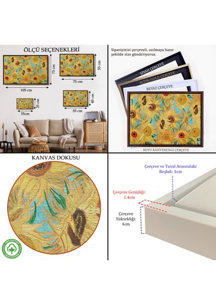 Çerçeveli Dekoratif Kanvas Tablo, Vincent Van Gogh - Ayçiçekleri TABLO-7174 indirimleri