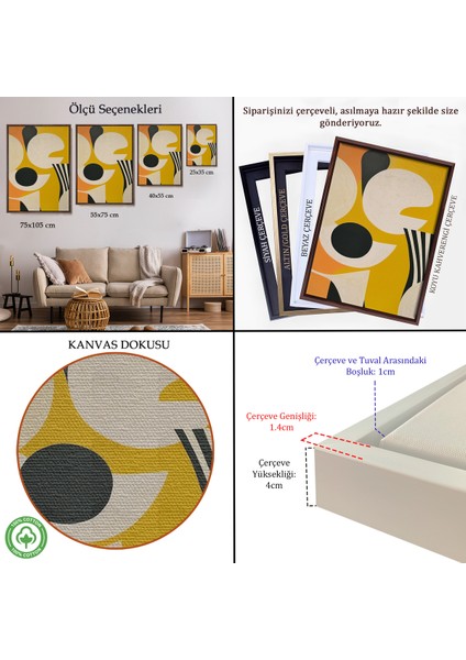 Çerçeveli Dekoratif Kanvas Tablo, Sarı Siyah Tonlu Soyut TABLO-7627 indirimleri