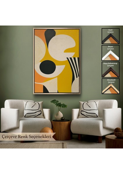 Çerçeveli Dekoratif Kanvas Tablo, Sarı Siyah Tonlu Soyut TABLO-7627