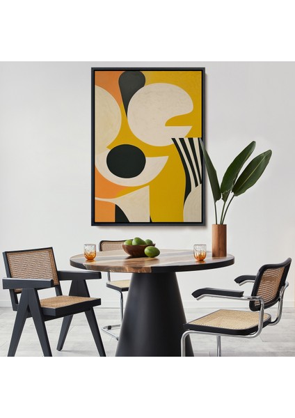 Çerçeveli Dekoratif Kanvas Tablo, Sarı Siyah Tonlu Soyut TABLO-7627
