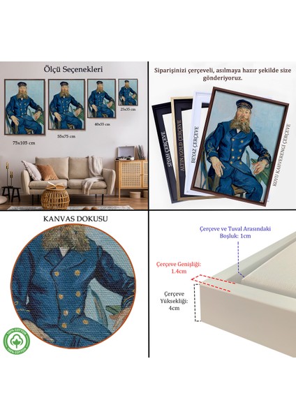 Çerçeveli Dekoratif Kanvas Tablo, Vincent Van Gogh Postacı Joseph Roulin’in Portresi - Postes - 7460 indirimleri