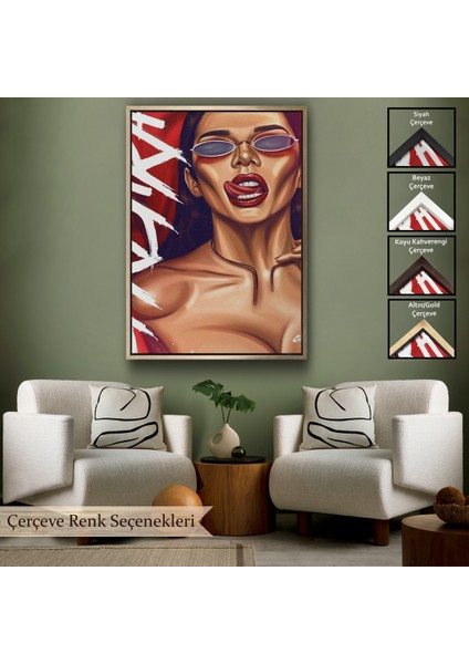 Çerçeveli Dekoratif Kanvas Tablo, Gözlüklü Kadın TABLOSU-7719