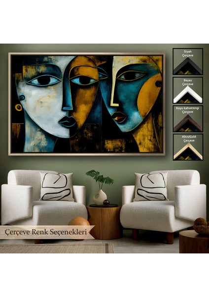 Çerçeveli Dekoratif Kanvas Tablo, Soyut Yüzler TABLOSU-7221