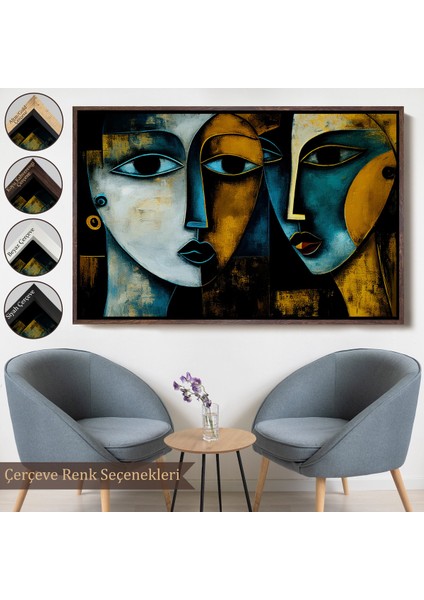 Çerçeveli Dekoratif Kanvas Tablo, Soyut Yüzler TABLOSU-7221