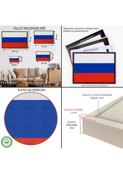 Çerçeveli Dekoratif Kanvas Tablo, Rusya BAYRAĞI-7202 indirimleri