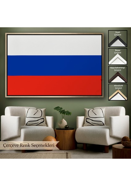 Çerçeveli Dekoratif Kanvas Tablo, Rusya BAYRAĞI-7202
