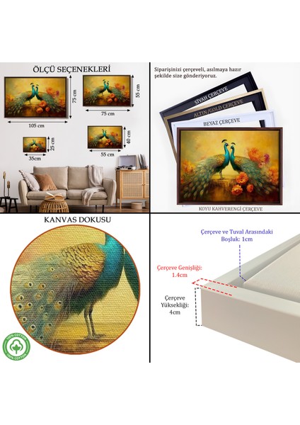 Çerçeveli Dekoratif Kanvas Tablo, Tavus Kuşları TABLOSU-7206 indirimleri