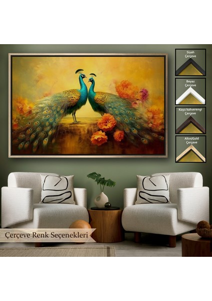 Çerçeveli Dekoratif Kanvas Tablo, Tavus Kuşları TABLOSU-7206