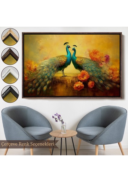 Çerçeveli Dekoratif Kanvas Tablo, Tavus Kuşları TABLOSU-7206